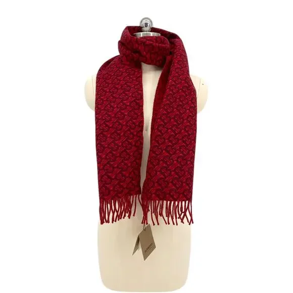 BURBERRY TB Motif Jacquard Cashmere Scarf in Red - Picture 5 of 11